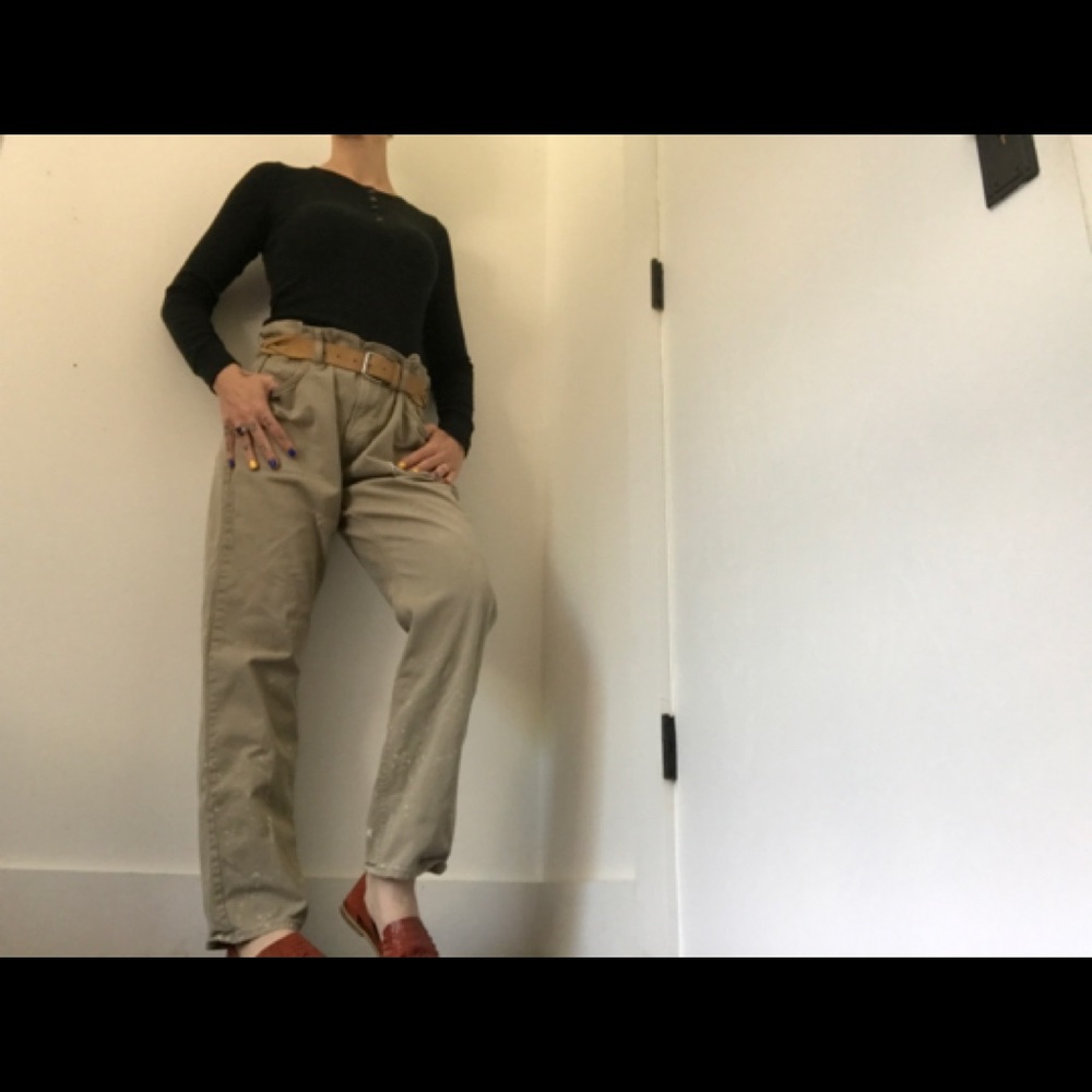 Old Navy Boyfriend Khaki Colored Jeans Distressed Naturally